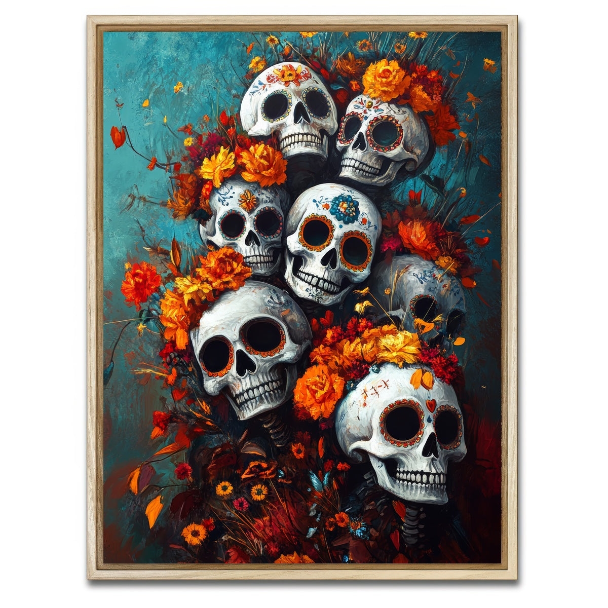 AUTO-MOCKUP WHITE | Skulls with Flowers | 1 Piece | Natural Framed Canvas | group=3x4