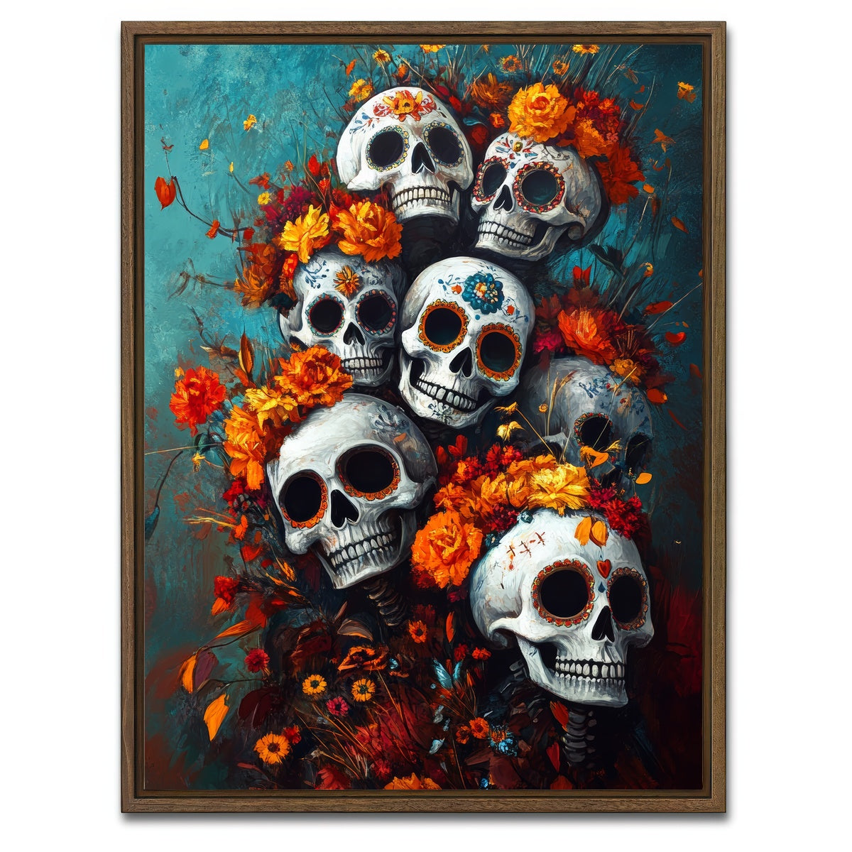 AUTO-MOCKUP WHITE | Skulls with Flowers | 1 Piece | Walnut Framed Canvas | group=3x4