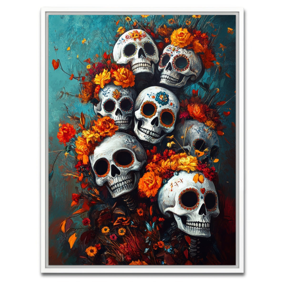 AUTO-MOCKUP WHITE | Skulls with Flowers | 1 Piece | White Framed Canvas | group=3x4