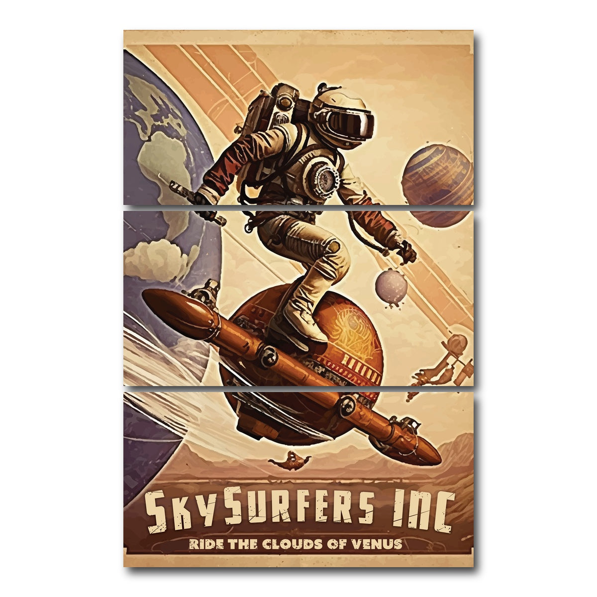 AUTO-MOCKUP WHITE | SkySurfers - Ride the Clouds of Venus | 3 Piece | Gallery Wrap Canvas | group=12x24_stacked