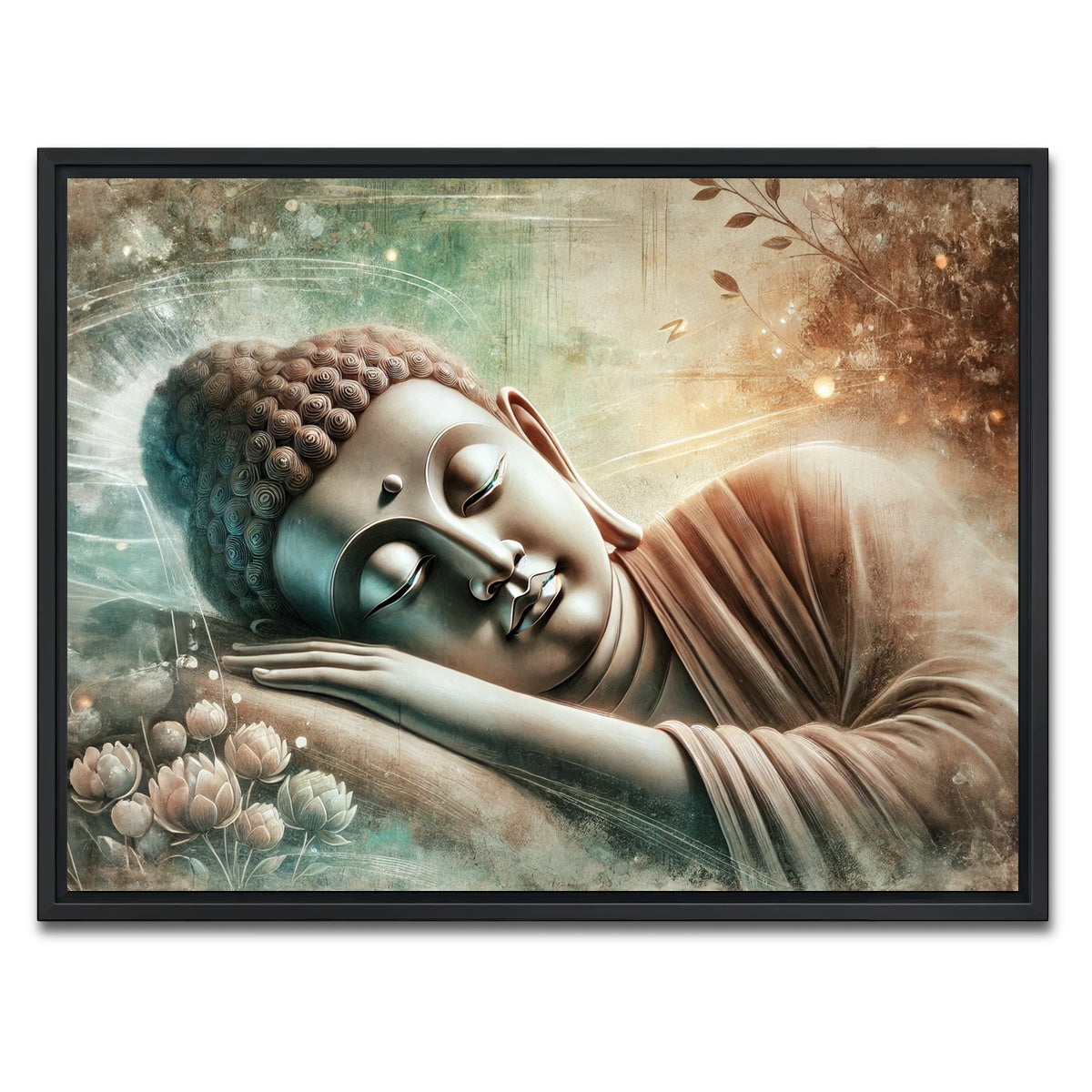 AUTO-MOCKUP WHITE | Sleeping Buddha | 1 Piece | Black Framed Canvas | group=4x3