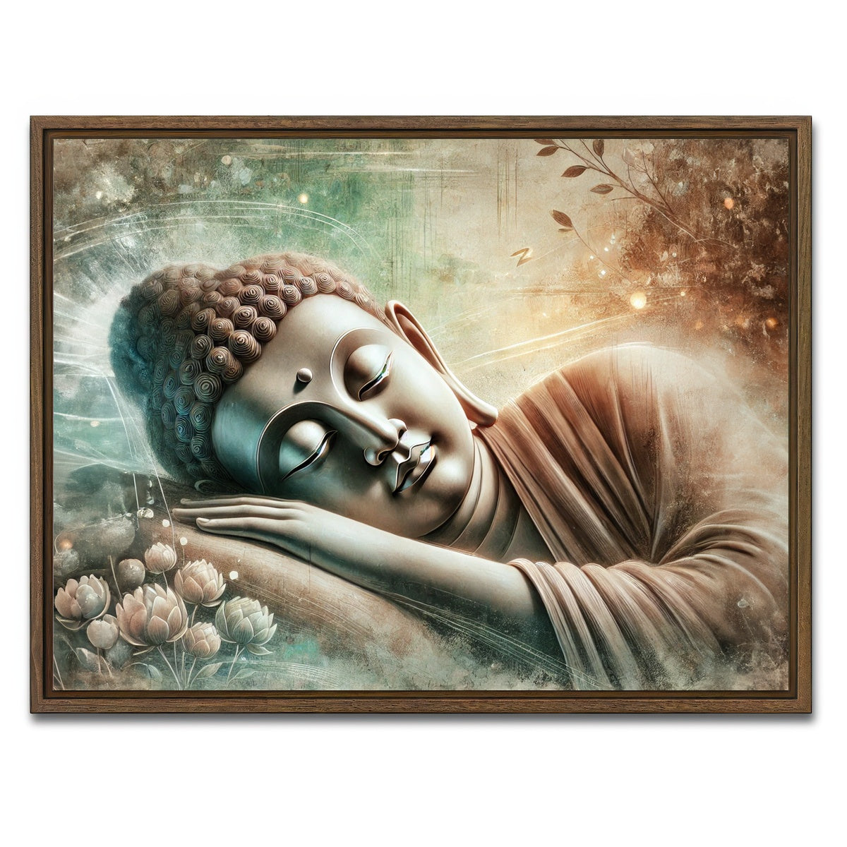 AUTO-MOCKUP WHITE | Sleeping Buddha | 1 Piece | Walnut Framed Canvas | group=4x3