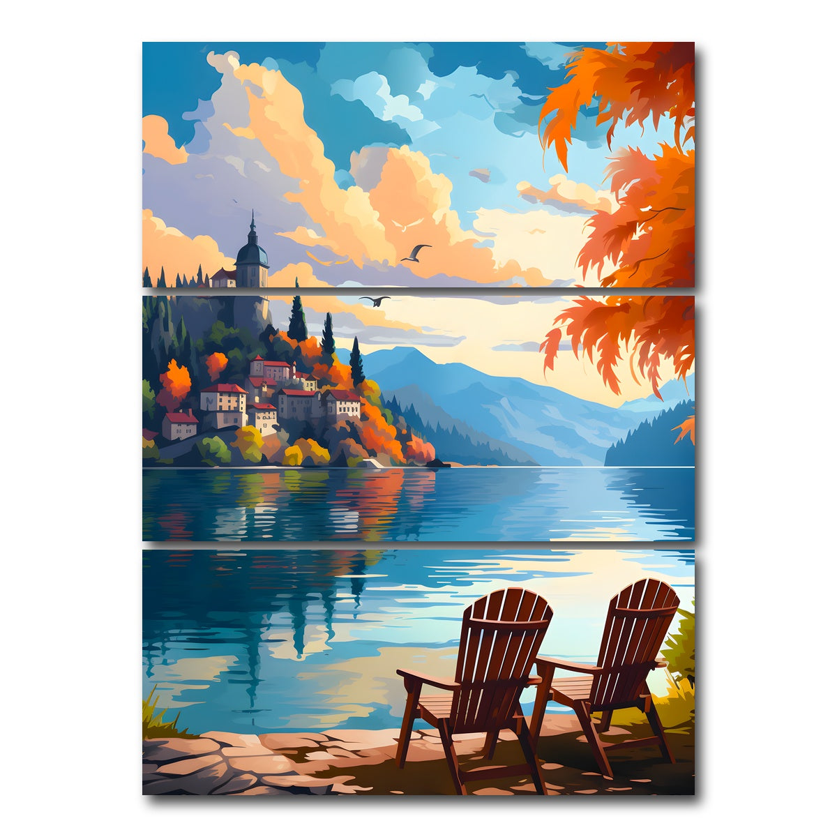 AUTO-MOCKUP WHITE | Slovenia - Bled lake | 3 Piece | Gallery Wrap Canvas | group=8x18_stacked