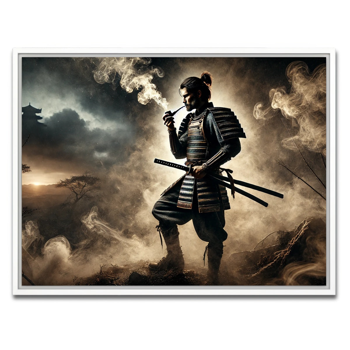 AUTO-MOCKUP WHITE | Smoking Samurai | 1 Piece | White Framed Canvas | group=4x3