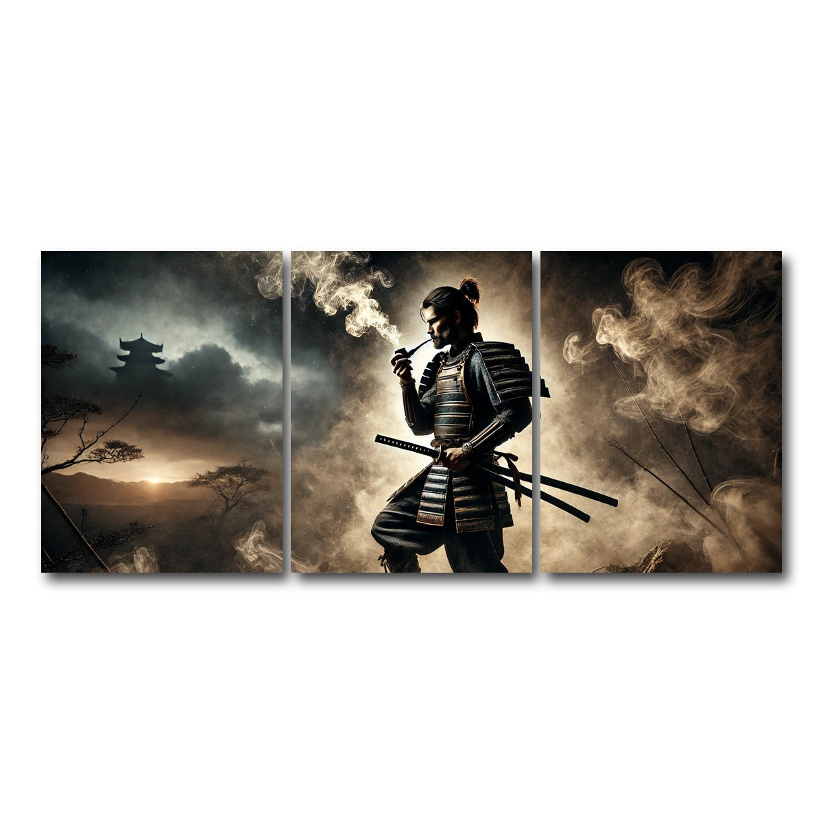AUTO-MOCKUP WHITE | Smoking Samurai | 3 Piece | Gallery Wrap Canvas | group=18x24