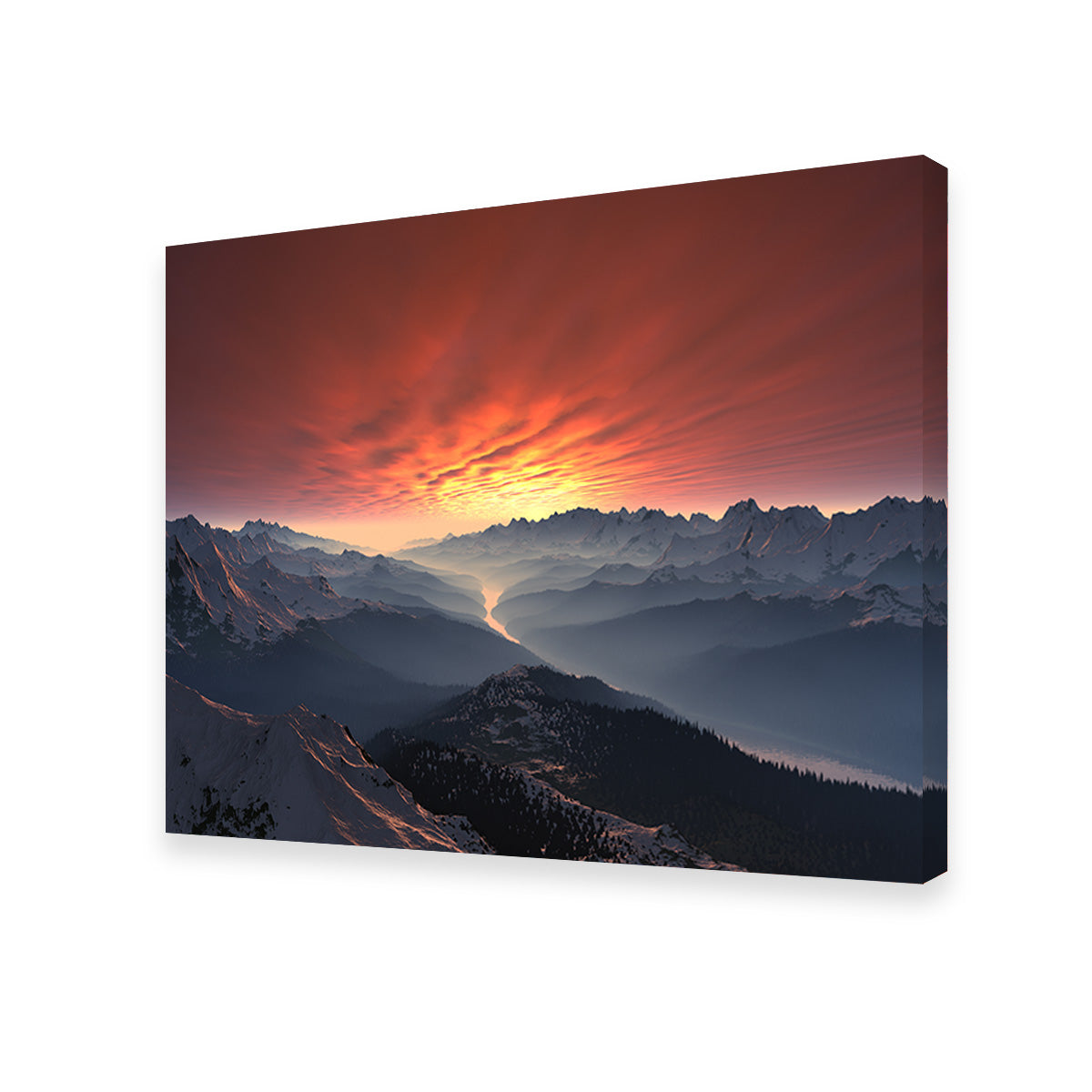 Snow Covered Mountain Valley Sunset Wall Art