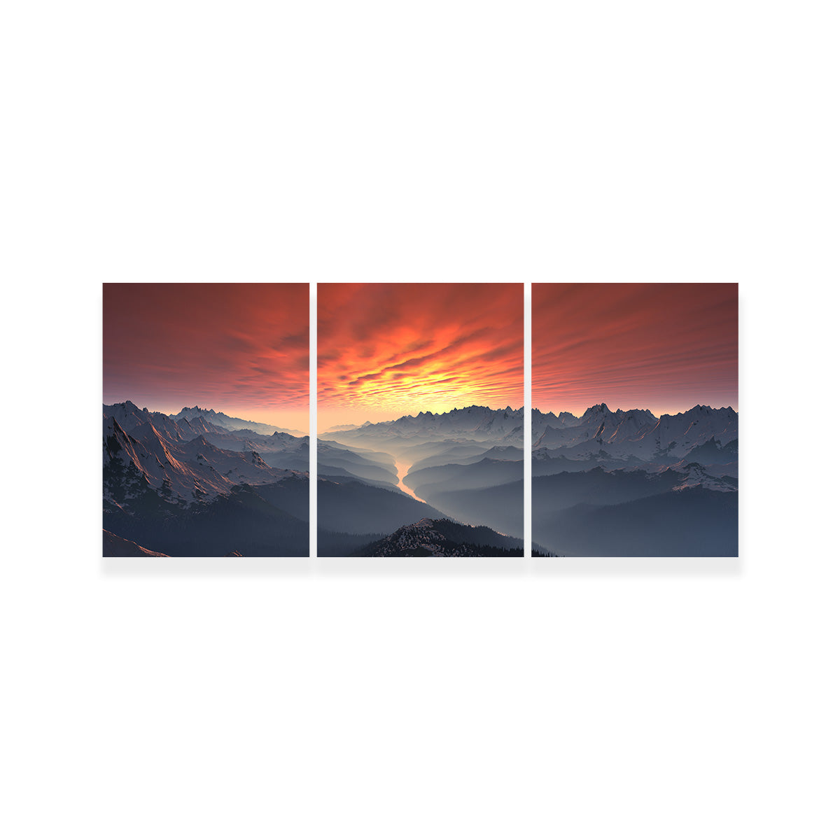 Snow Covered Mountain Valley Sunset Wall Art