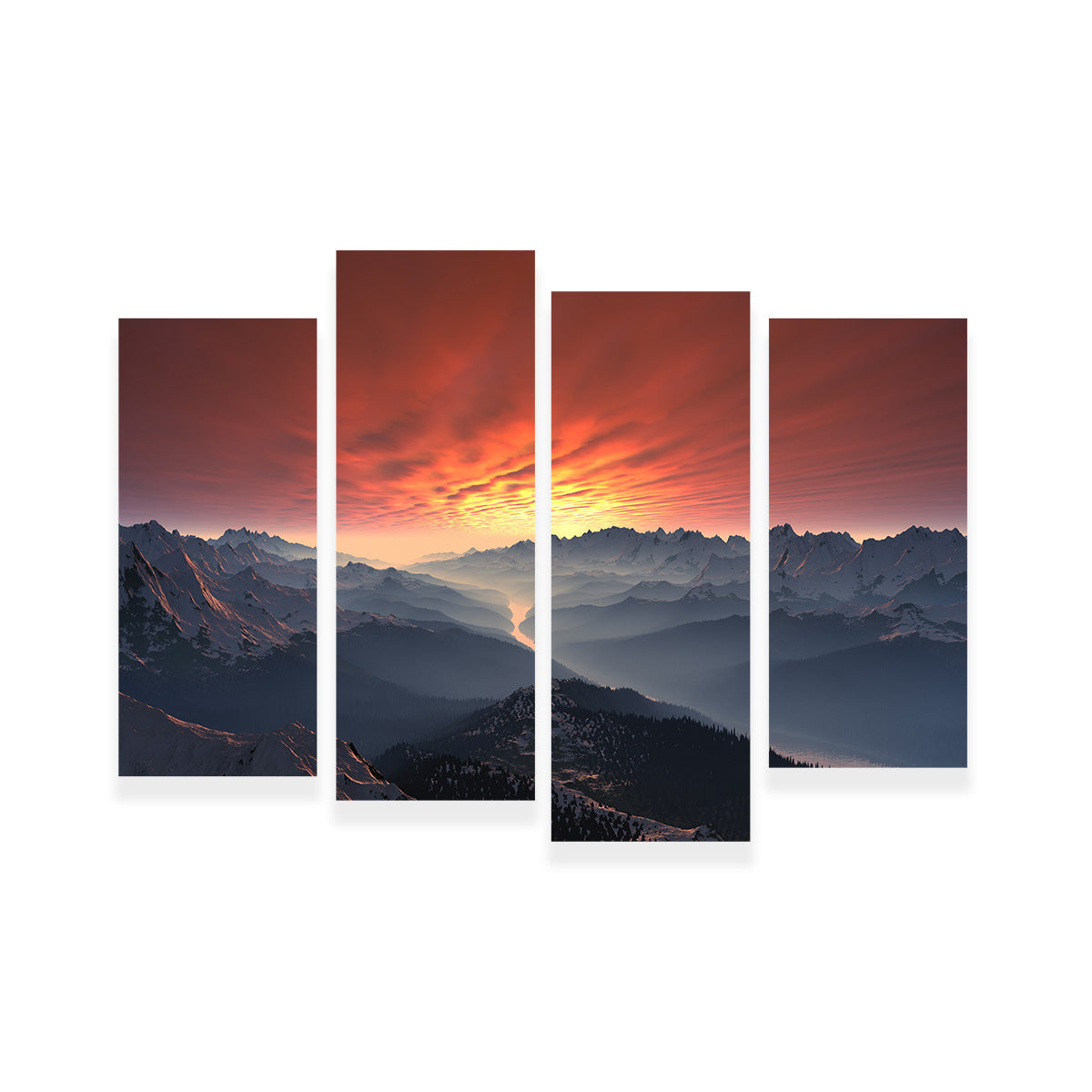 Snow Covered Mountain Valley Sunset Wall Art