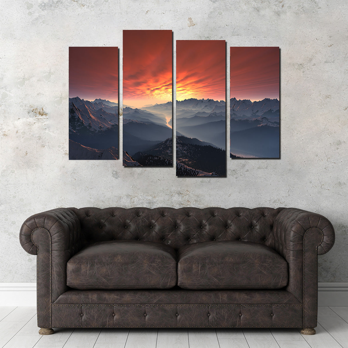 Snow Covered Mountain Valley Sunset Wall Art