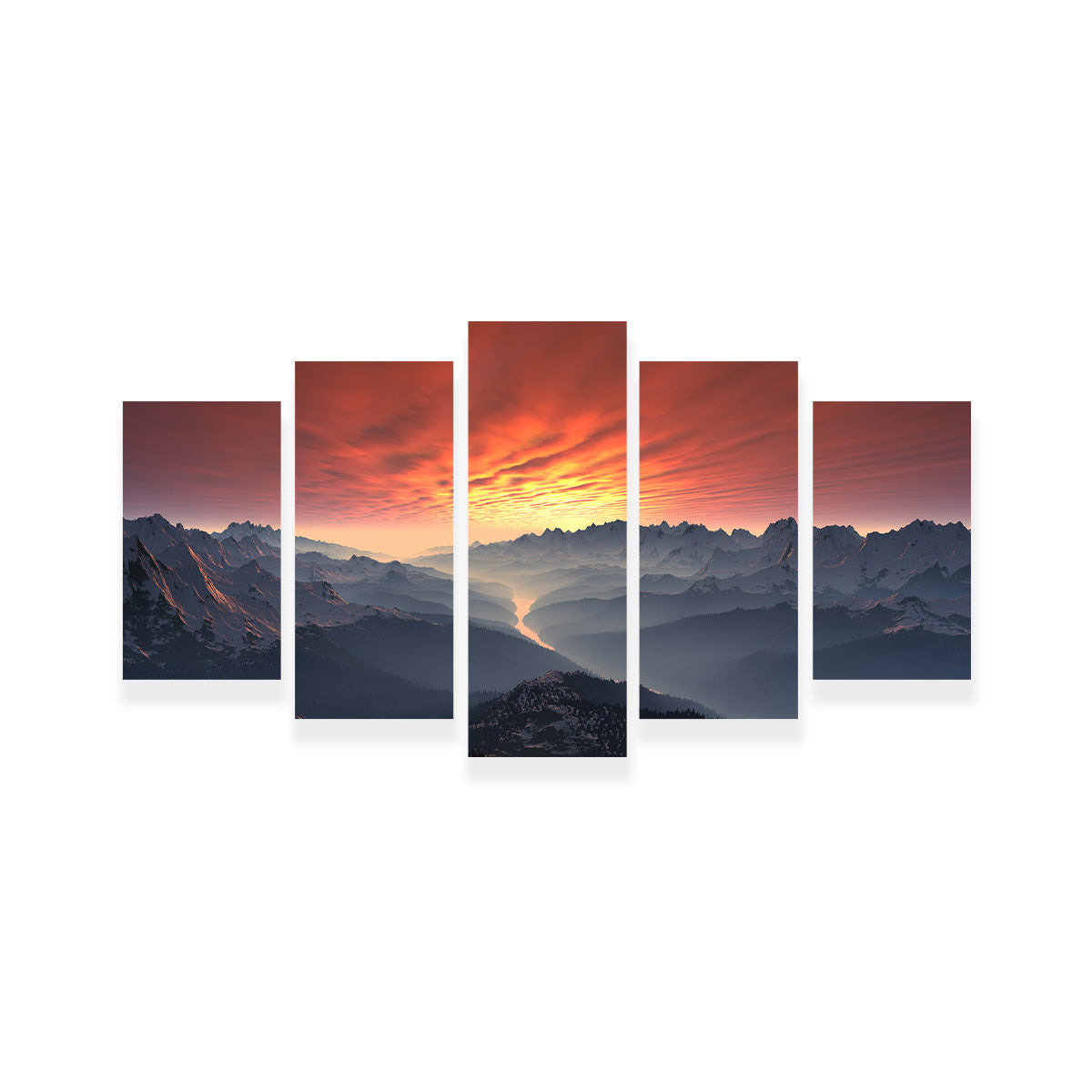 Snow Covered Mountain Valley Sunset Wall Art