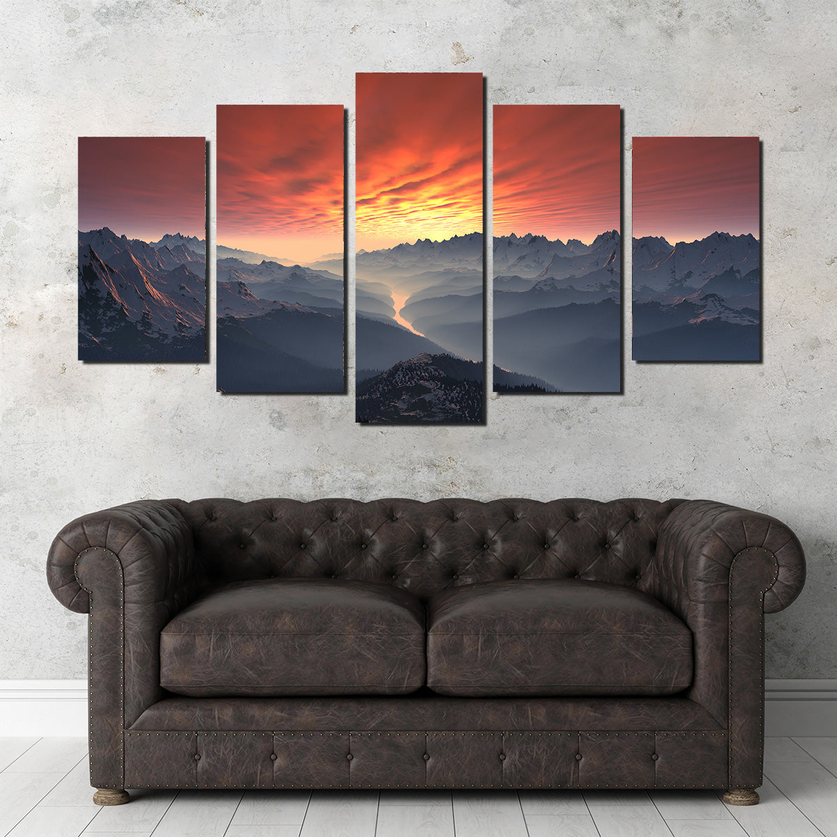 Snow Covered Mountain Valley Sunset Wall Art