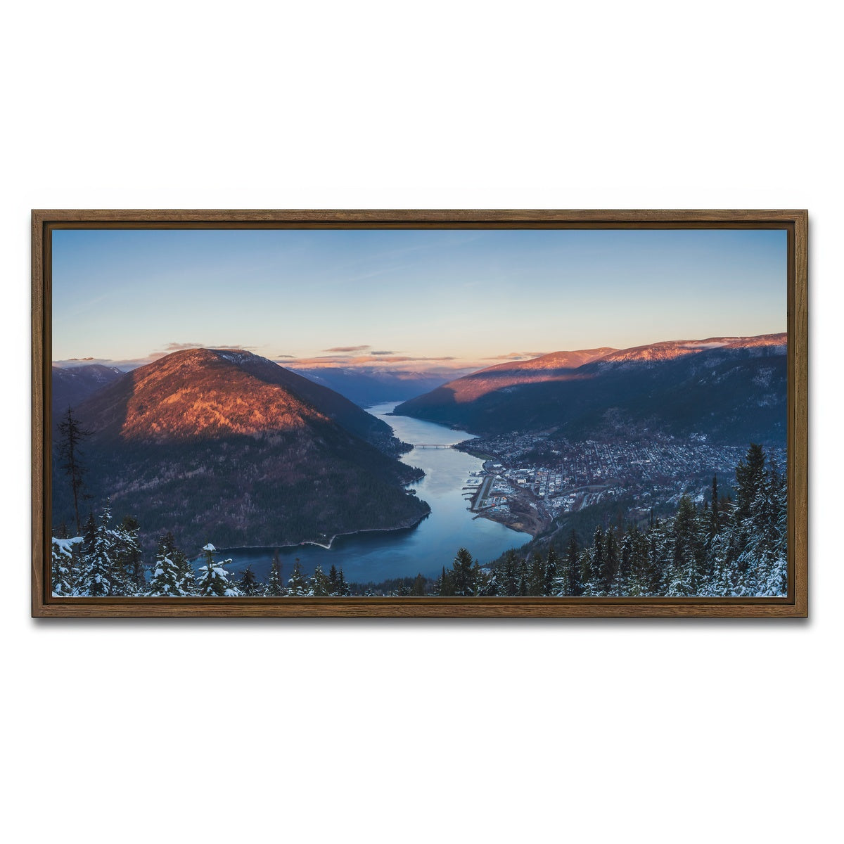 AUTO-MOCKUP WHITE | Snow Capped Creek | 1 Piece | Walnut Framed Canvas | group=2x1