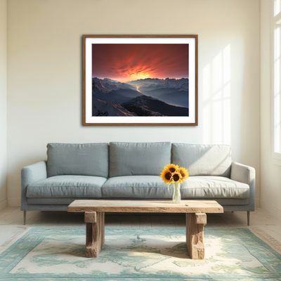 AUTO-MOCKUP ROOM | Snow Covered Mountain Valley Sunset Wall Art