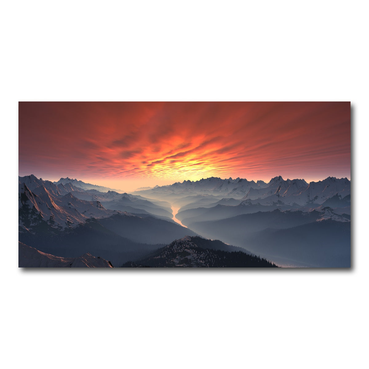 AUTO-MOCKUP WHITE | Snow Covered Mountain Valley Sunset | 1 Piece | Gallery Wrap Canvas | group=2x1
