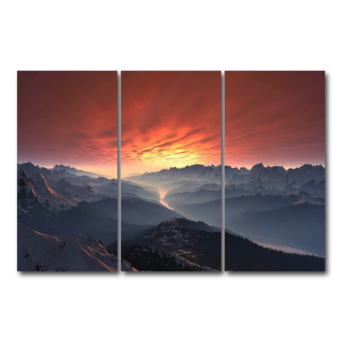 AUTO-MOCKUP WHITE | Snow Covered Mountain Valley Sunset | 3 Piece | Gallery Wrap Canvas | group=12x24