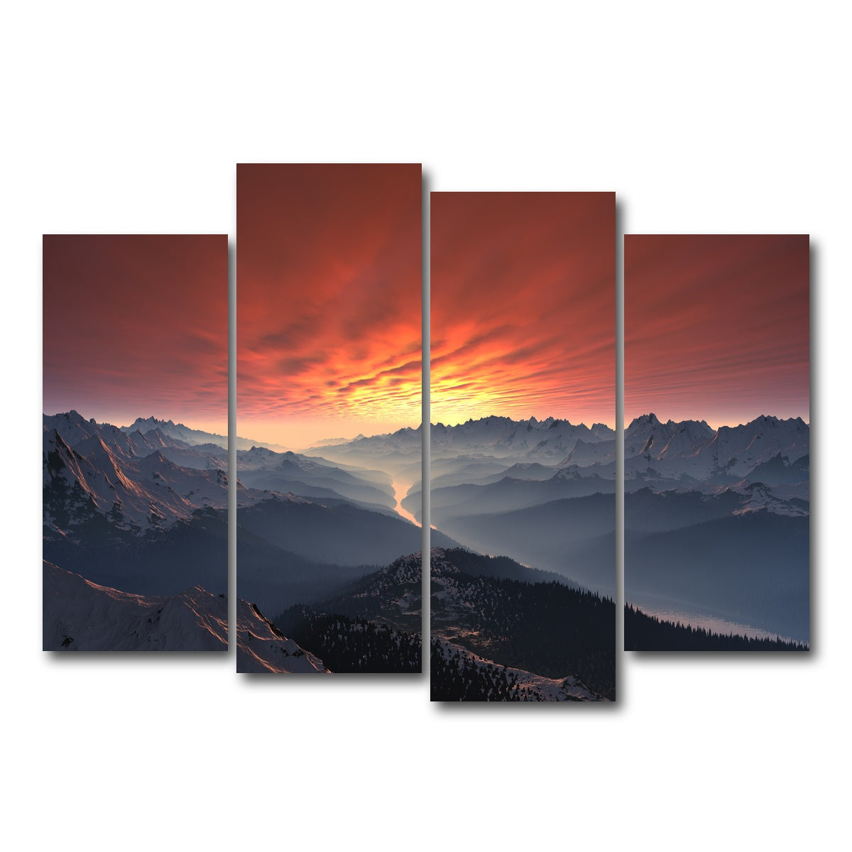 AUTO-MOCKUP WHITE | Snow Covered Mountain Valley Sunset | 4 Piece | Gallery Wrap Canvas | group=4_normal