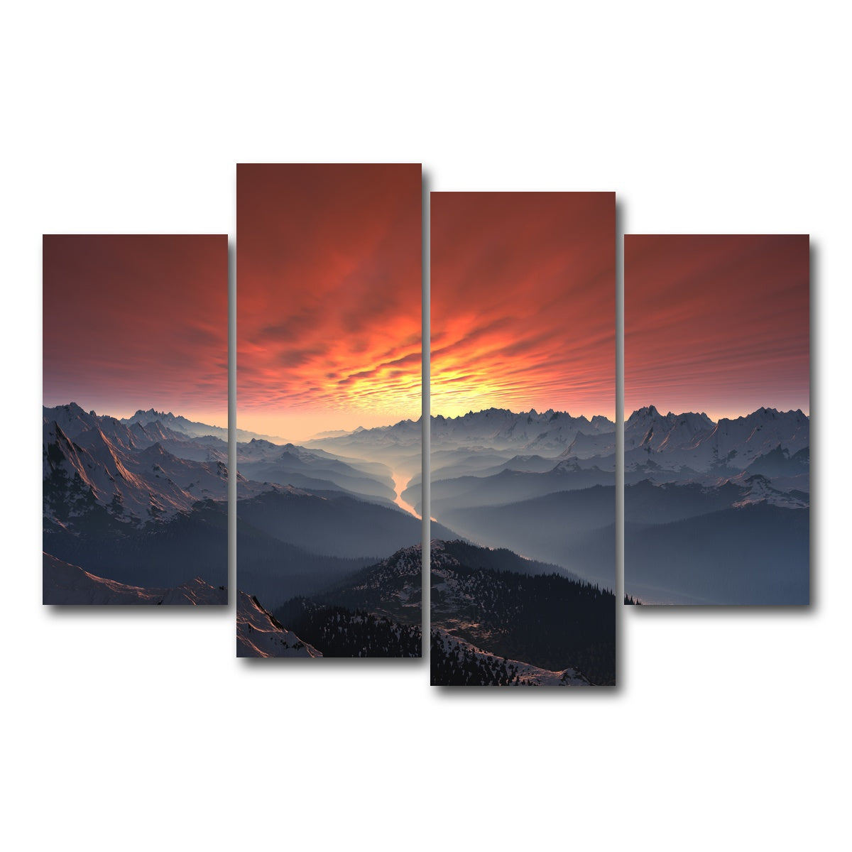 AUTO-MOCKUP WHITE | Snow Covered Mountain Valley Sunset | 4 Piece | Gallery Wrap Canvas | group=4_short
