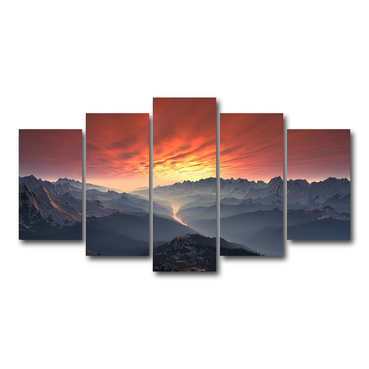 AUTO-MOCKUP WHITE | Snow Covered Mountain Valley Sunset | 5 Piece | Gallery Wrap Canvas | group=5_normal
