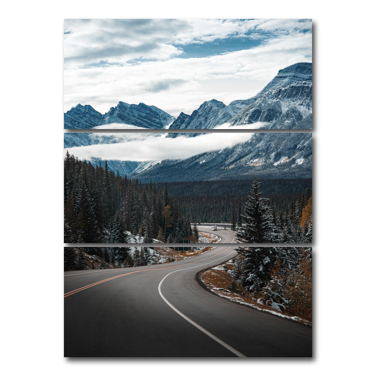 AUTO-MOCKUP WHITE | Snow Drive | 3 Piece | Gallery Wrap Canvas | group=8x18_stacked