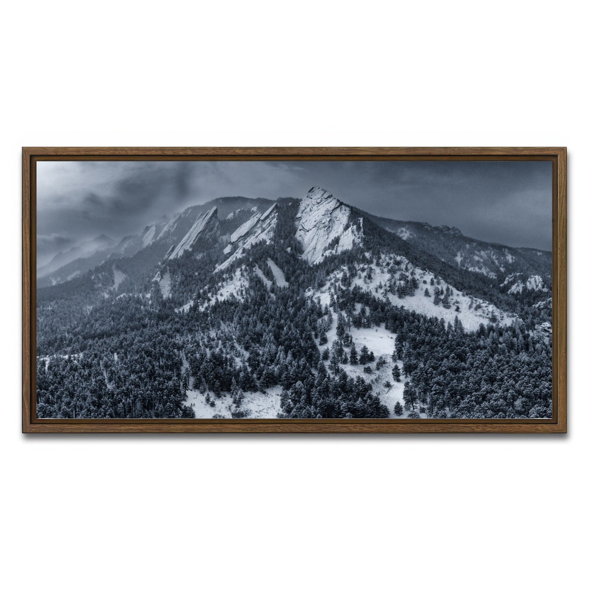 AUTO-MOCKUP WHITE | Snow on the Flatirons | 1 Piece | Walnut Framed Canvas | group=2x1