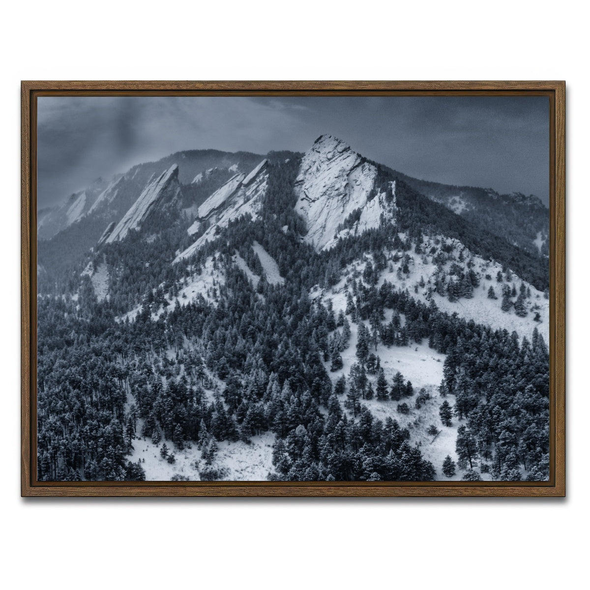 AUTO-MOCKUP WHITE | Snow on the Flatirons | 1 Piece | Walnut Framed Canvas | group=4x3