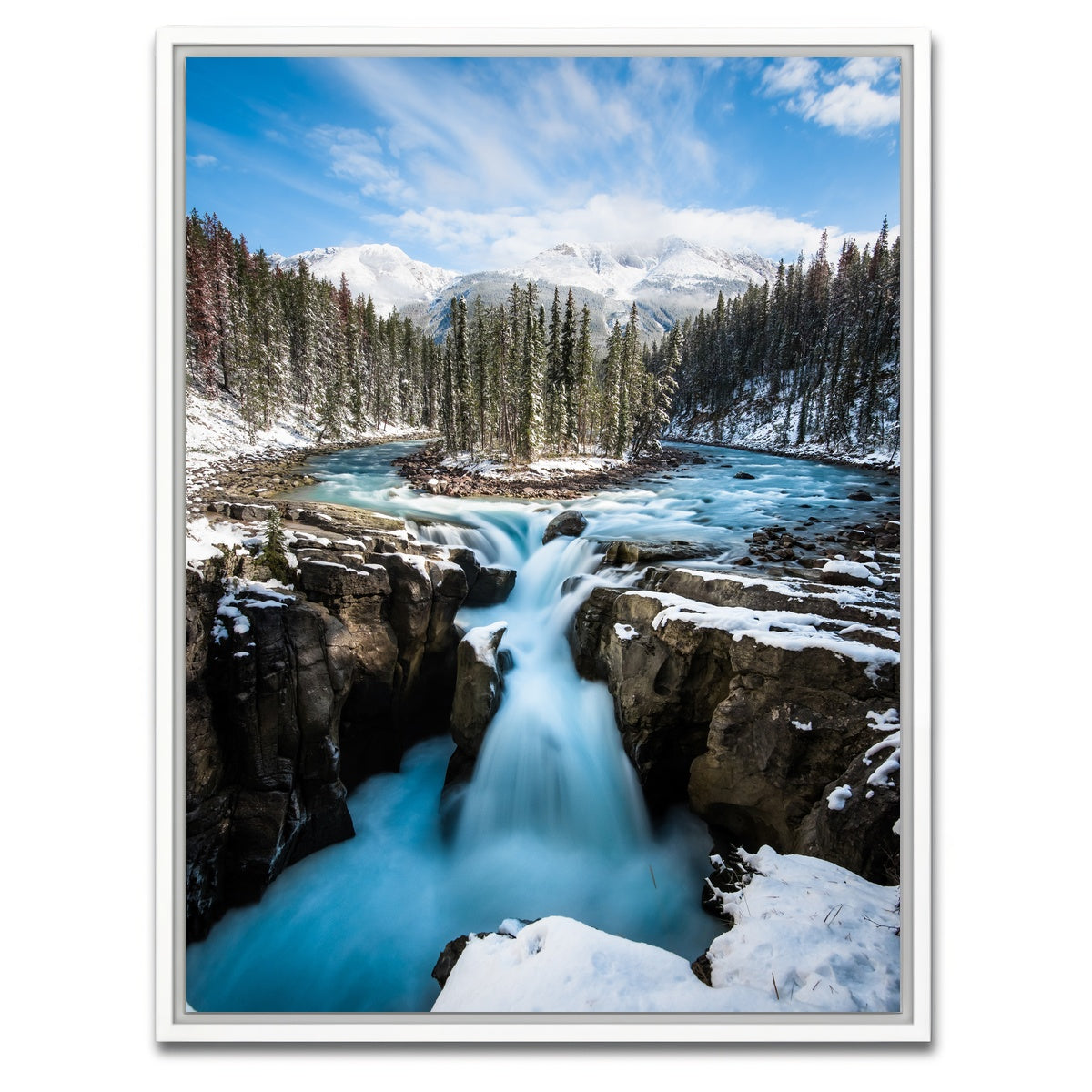 AUTO-MOCKUP WHITE | Snowy Sunwapta Falls | 1 Piece | White Framed Canvas | group=3x4