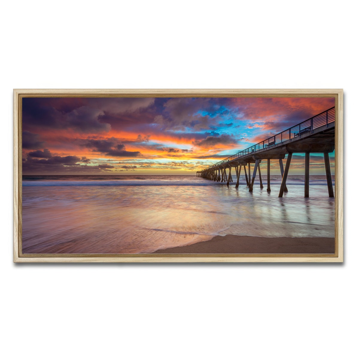 AUTO-MOCKUP WHITE | Southern California Pier at Sunset | 1 Piece | Natural Framed Canvas | group=2x1