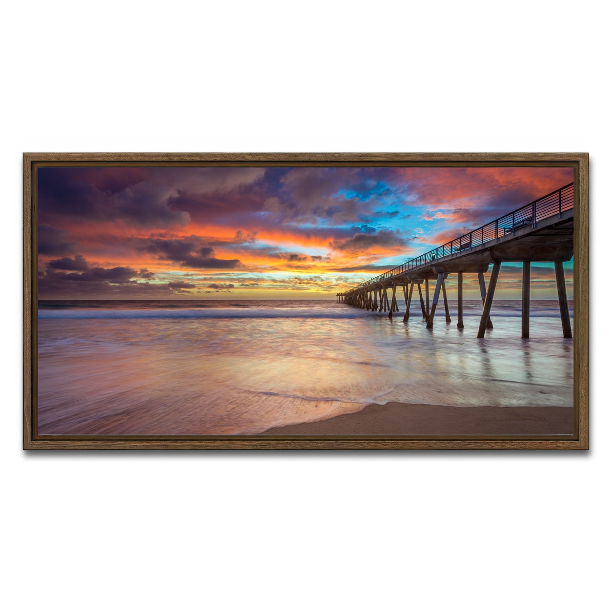 AUTO-MOCKUP WHITE | Southern California Pier at Sunset | 1 Piece | Walnut Framed Canvas | group=2x1
