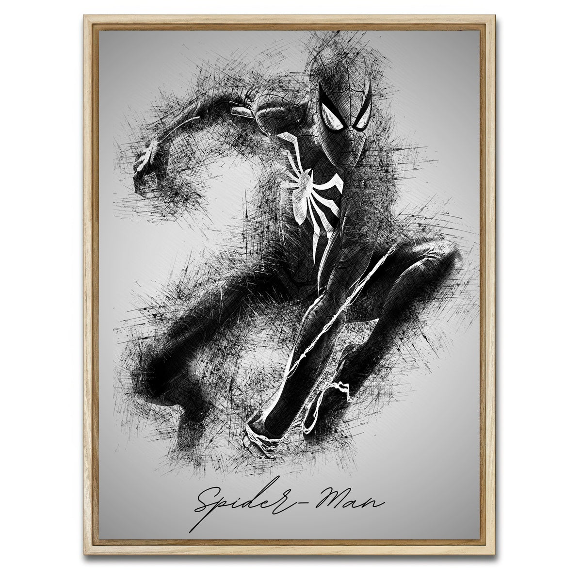 AUTO-MOCKUP WHITE | Spider-Man Sketch | 1 Piece | Natural Framed Canvas | group=3x4