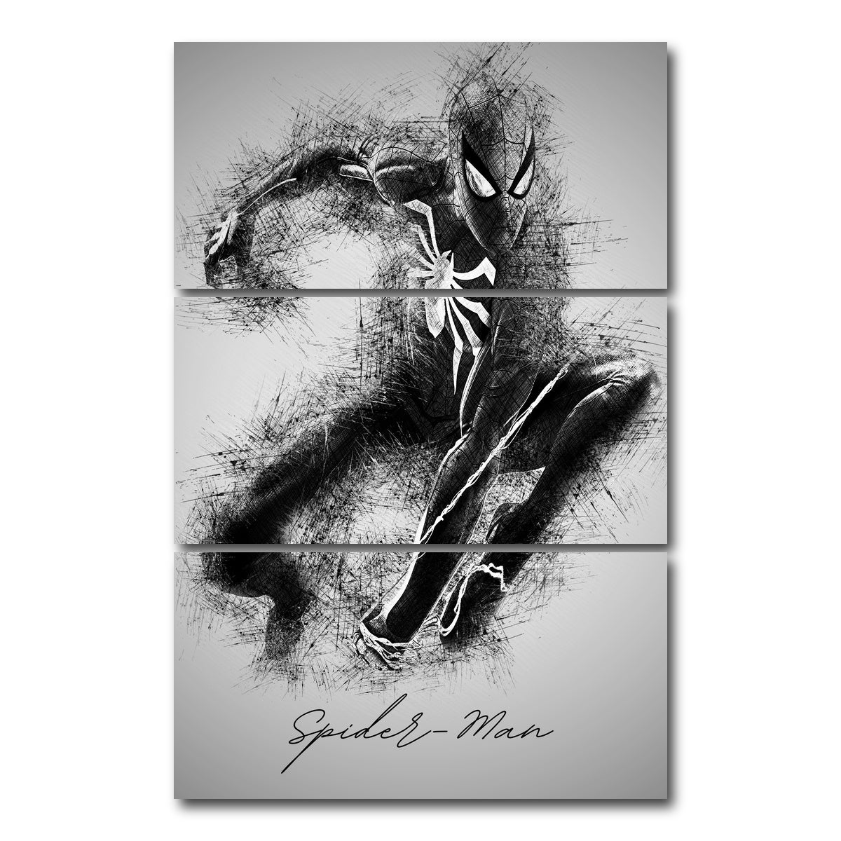 AUTO-MOCKUP WHITE | Spider-Man Sketch | 3 Piece | Gallery Wrap Canvas | group=12x24_stacked