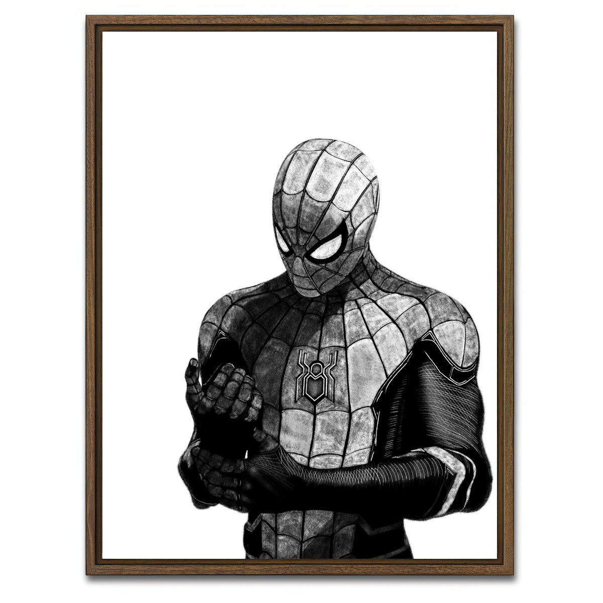 AUTO-MOCKUP WHITE | Spiderman Sketch | 1 Piece | Walnut Framed Canvas | group=3x4
