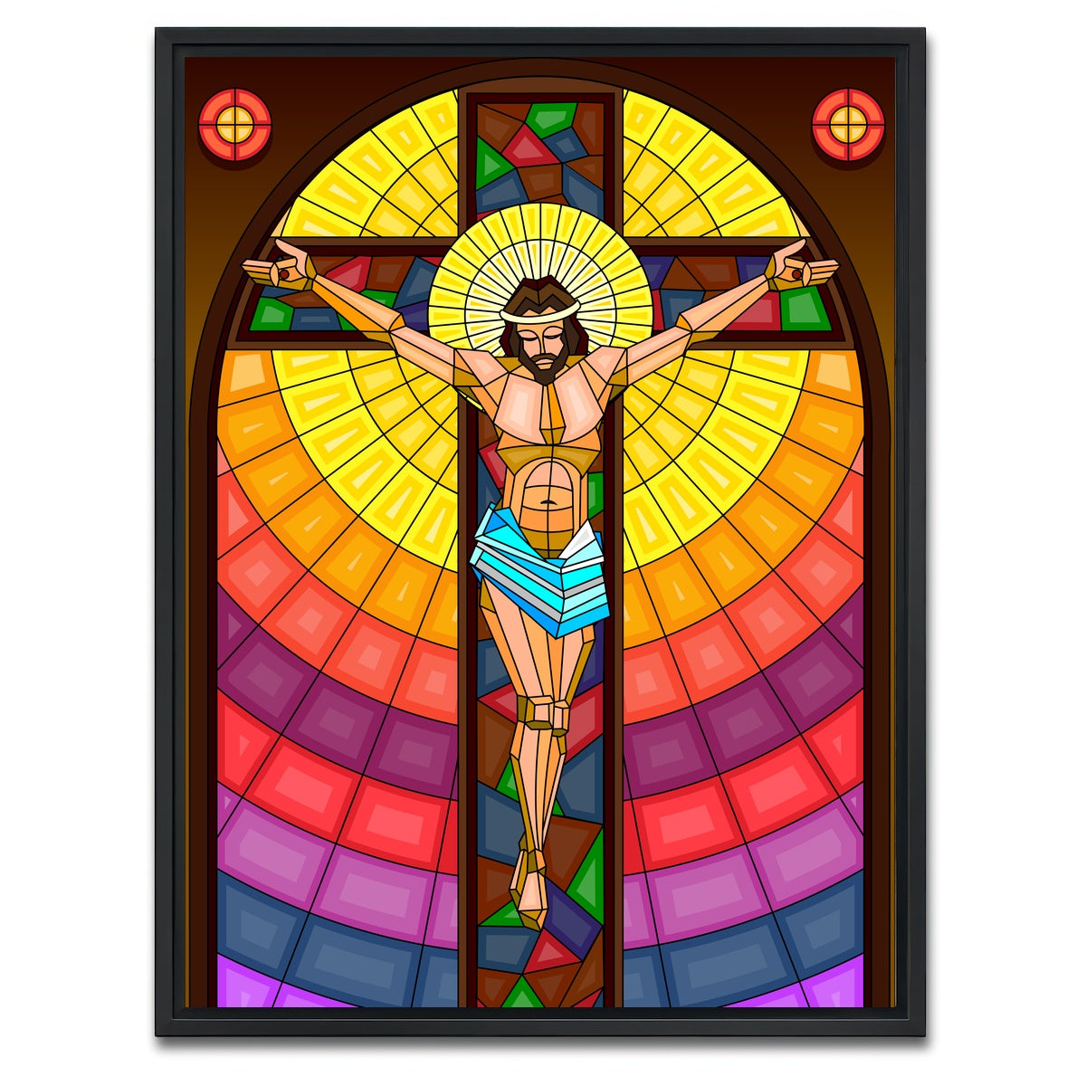 AUTO-MOCKUP WHITE | Stained Glass Crucifixion | 1 Piece | Black Framed Canvas | group=3x4