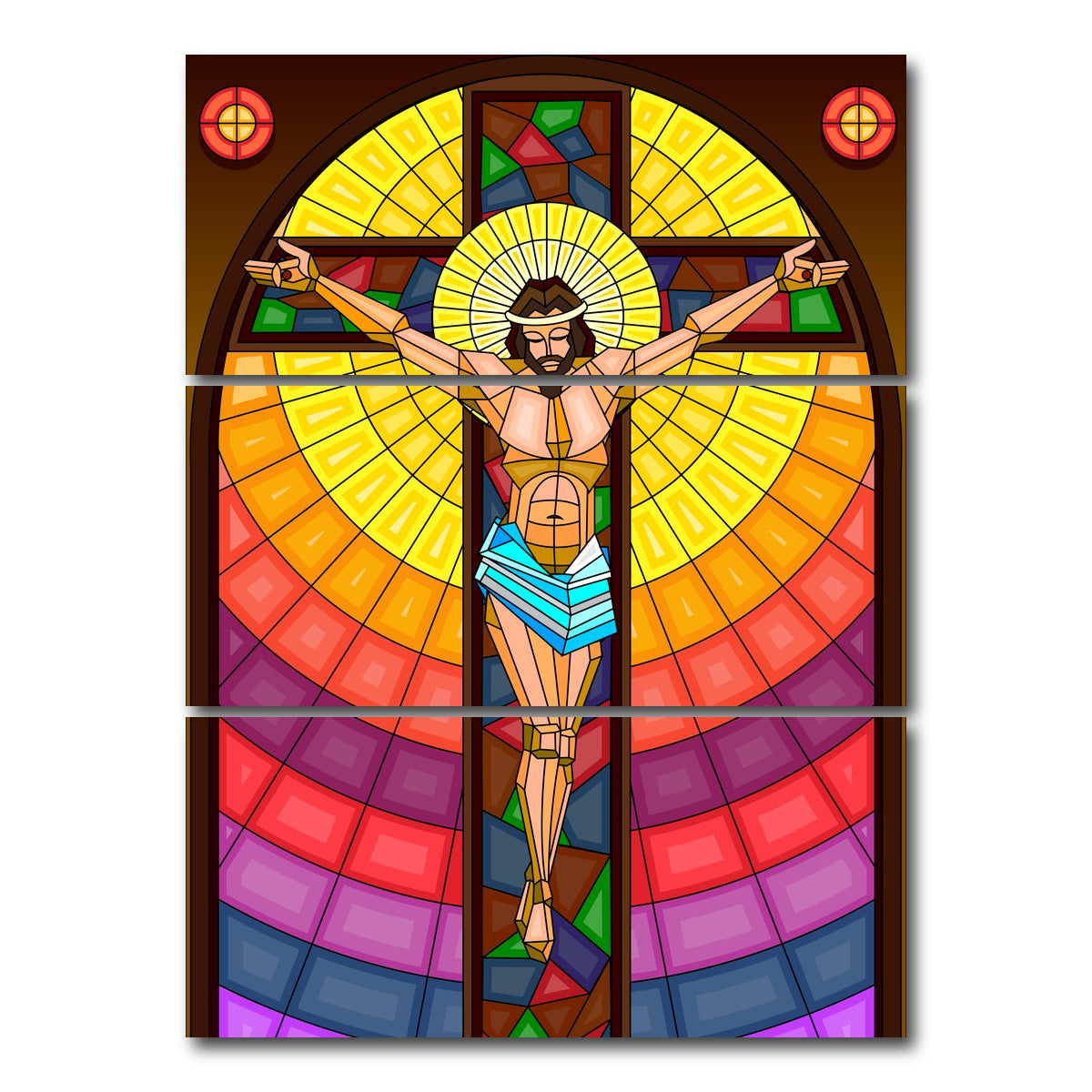 AUTO-MOCKUP WHITE | Stained Glass Crucifixion | 3 Piece | Gallery Wrap Canvas | group=8x18_stacked