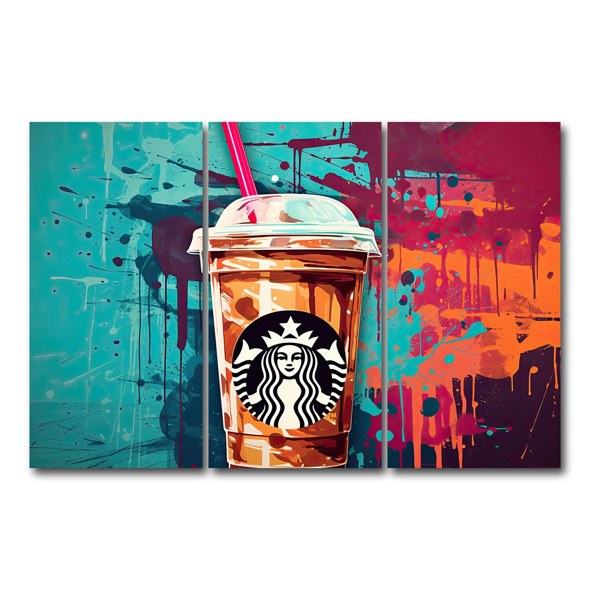 AUTO-MOCKUP WHITE | Starbucks Coffee Warhol | 3 Piece | Gallery Wrap Canvas | group=12x24