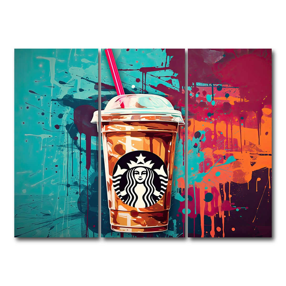 AUTO-MOCKUP WHITE | Starbucks Coffee Warhol | 3 Piece | Gallery Wrap Canvas | group=8x18