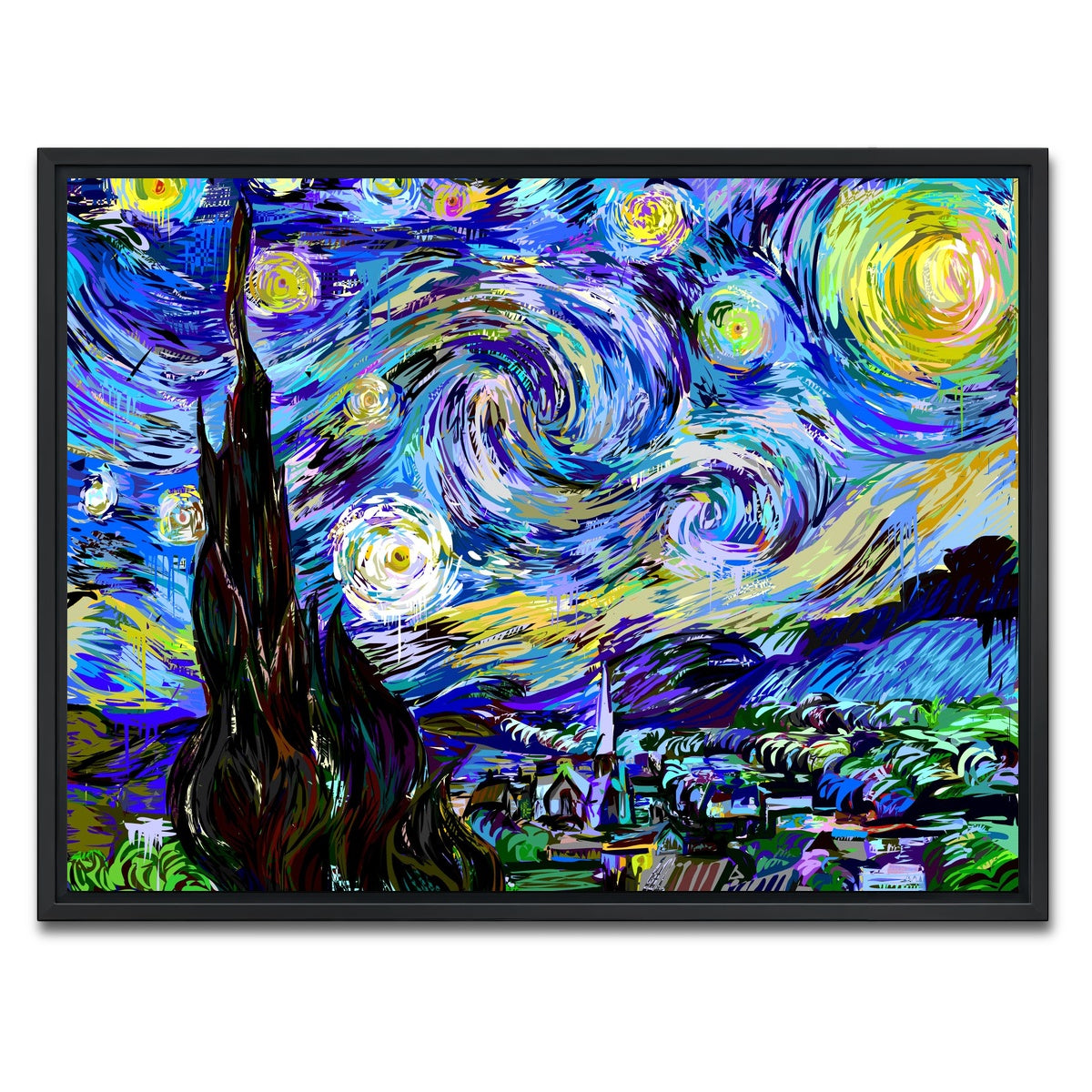 AUTO-MOCKUP WHITE | Starry Night Remix | 1 Piece | Black Framed Canvas | group=4x3
