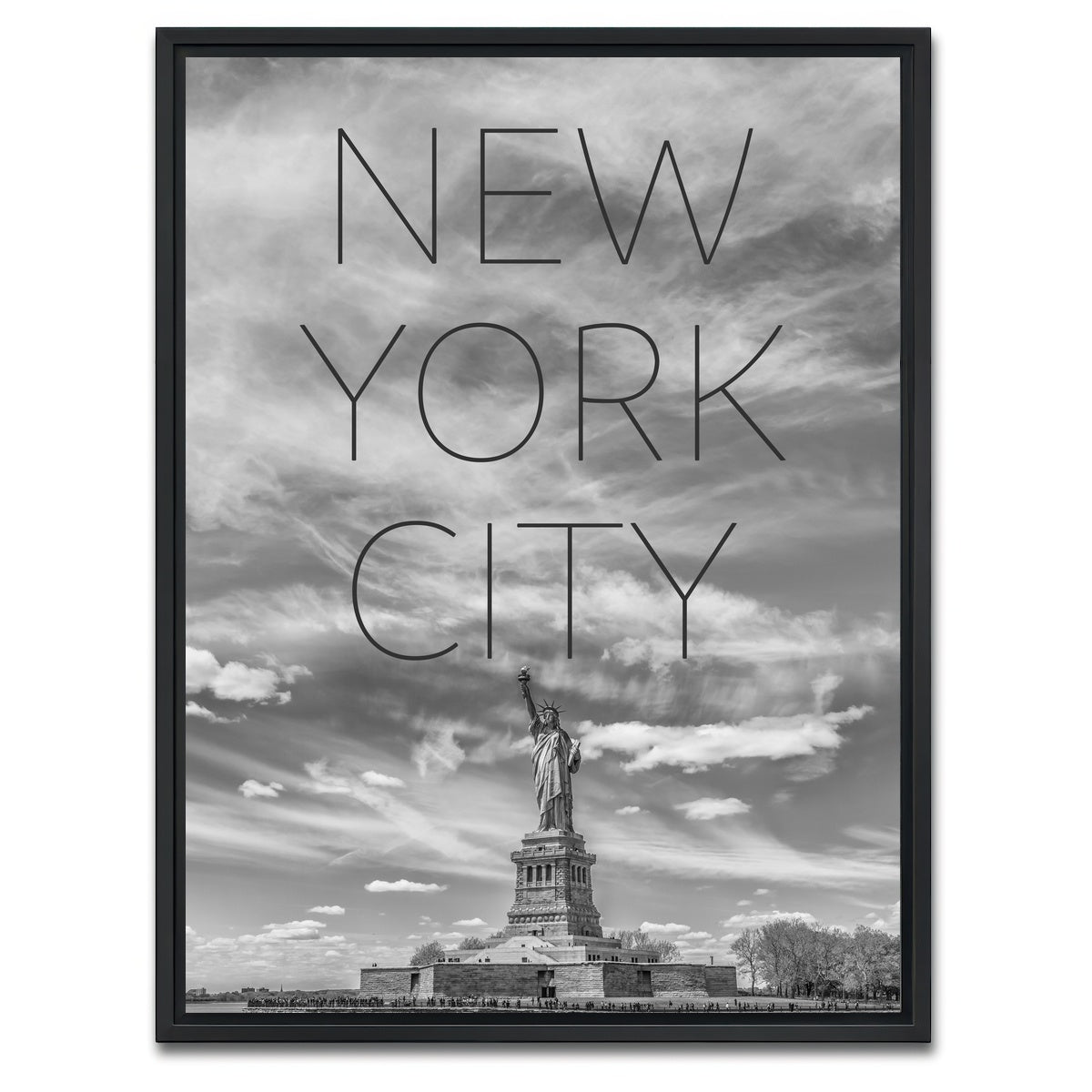 AUTO-MOCKUP WHITE | Statue of Liberty NYC Text | 1 Piece | Black Framed Canvas | group=3x4