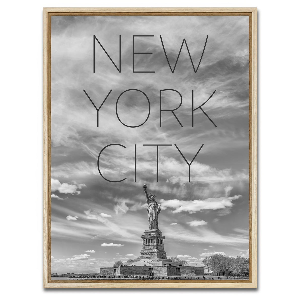AUTO-MOCKUP WHITE | Statue of Liberty NYC Text | 1 Piece | Natural Framed Canvas | group=3x4