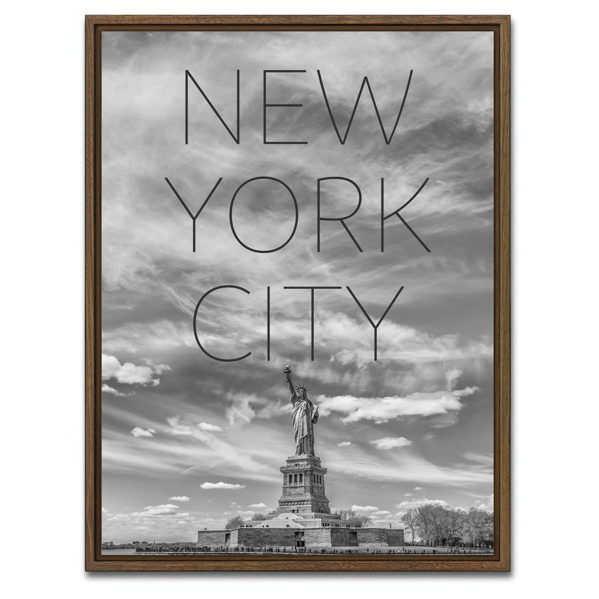 AUTO-MOCKUP WHITE | Statue of Liberty NYC Text | 1 Piece | Walnut Framed Canvas | group=3x4
