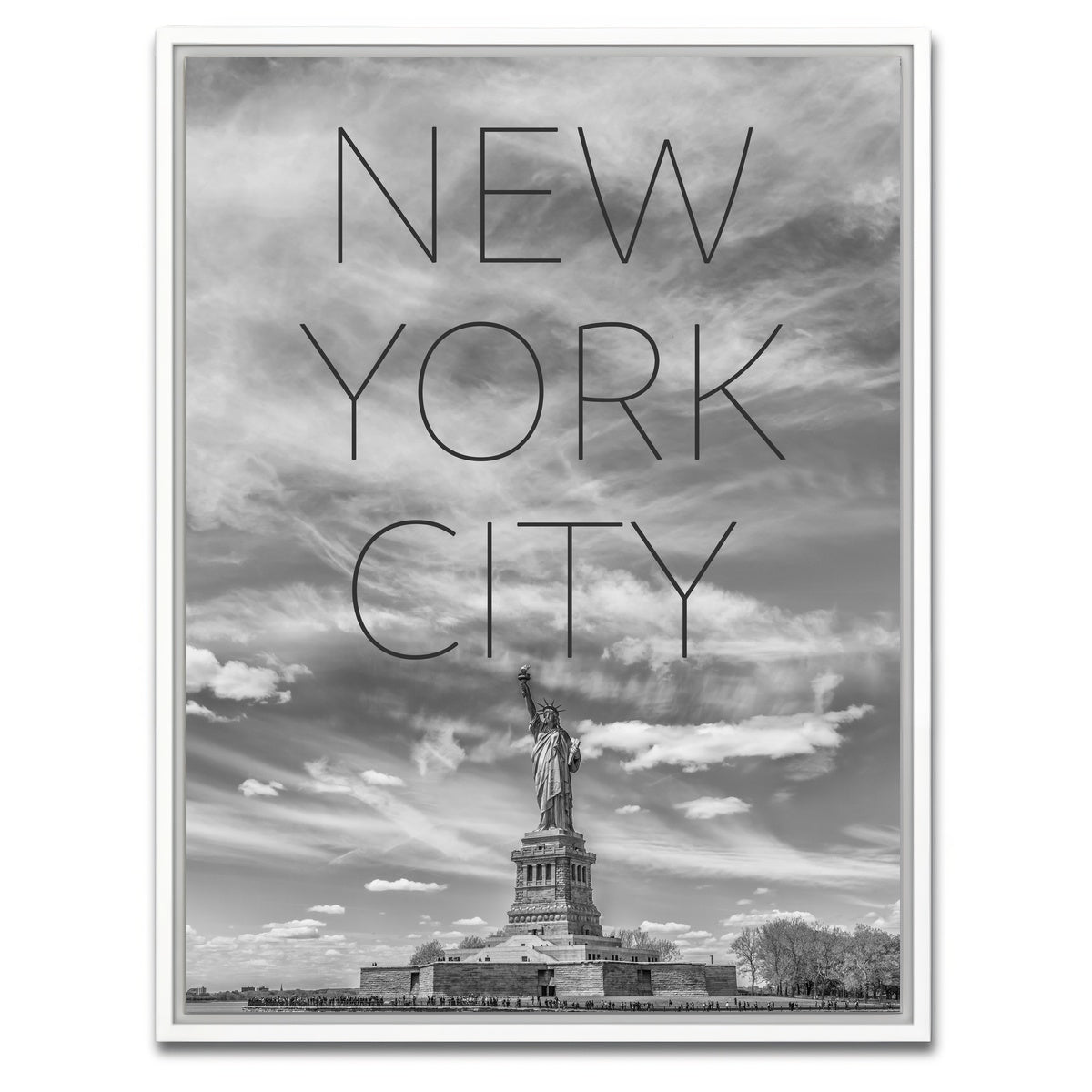 AUTO-MOCKUP WHITE | Statue of Liberty NYC Text | 1 Piece | White Framed Canvas | group=3x4