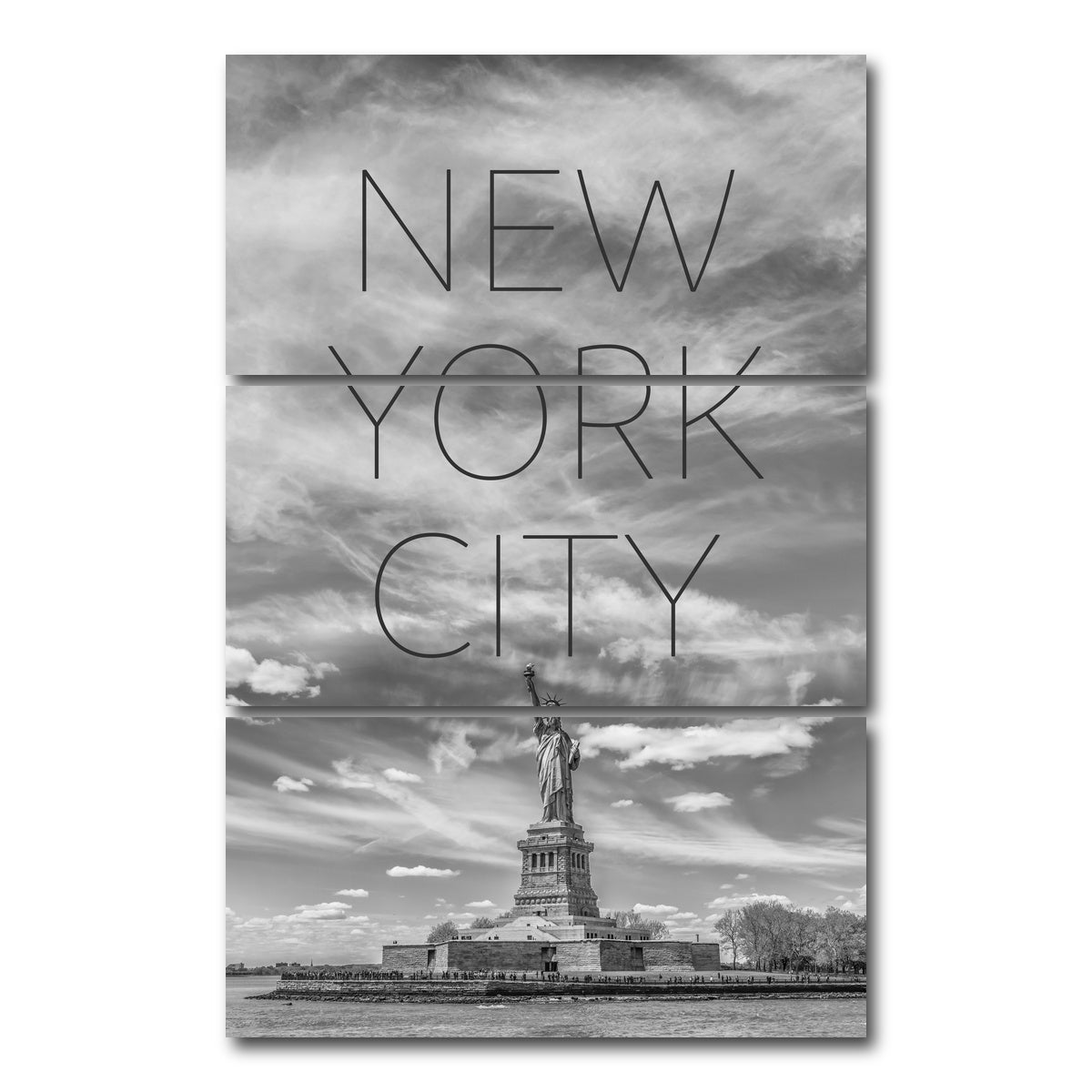AUTO-MOCKUP WHITE | Statue of Liberty NYC Text | 3 Piece | Gallery Wrap Canvas | group=12x24_stacked