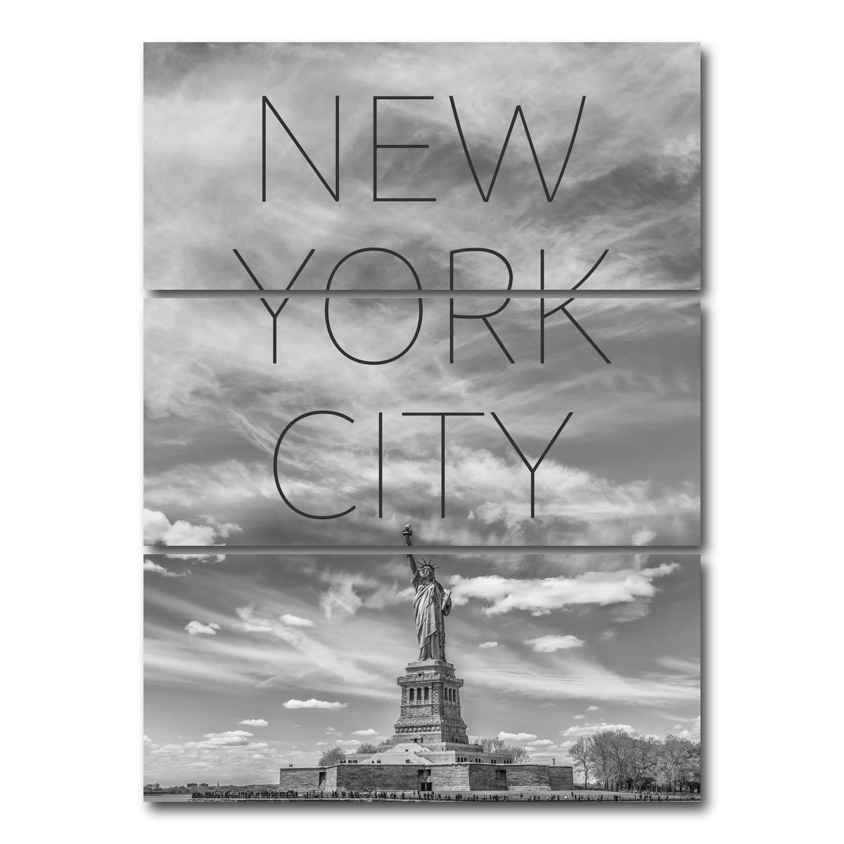 AUTO-MOCKUP WHITE | Statue of Liberty NYC Text | 3 Piece | Gallery Wrap Canvas | group=8x18_stacked