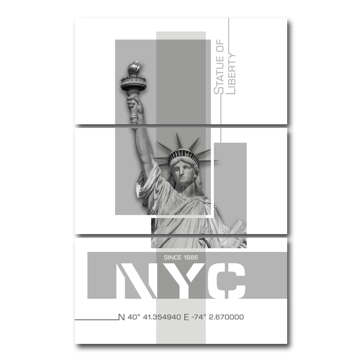 AUTO-MOCKUP WHITE | Statue of Liberty Poster Art | 3 Piece | Gallery Wrap Canvas | group=12x24_stacked