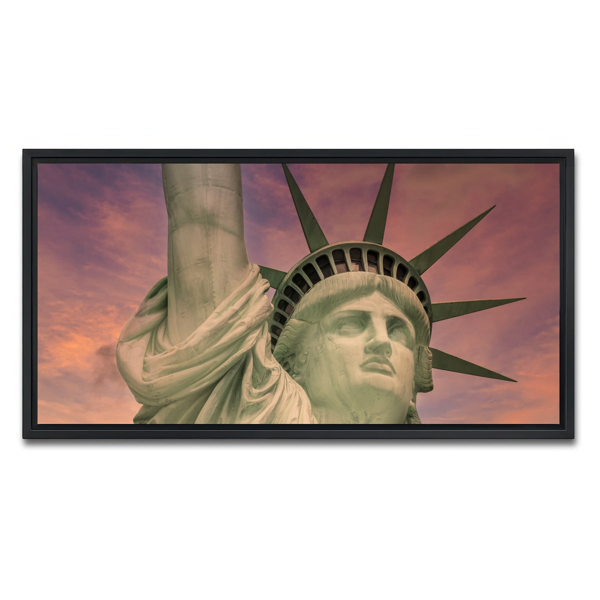 AUTO-MOCKUP WHITE | Statue of Liberty at sunset | 1 Piece | Black Framed Canvas | group=2x1
