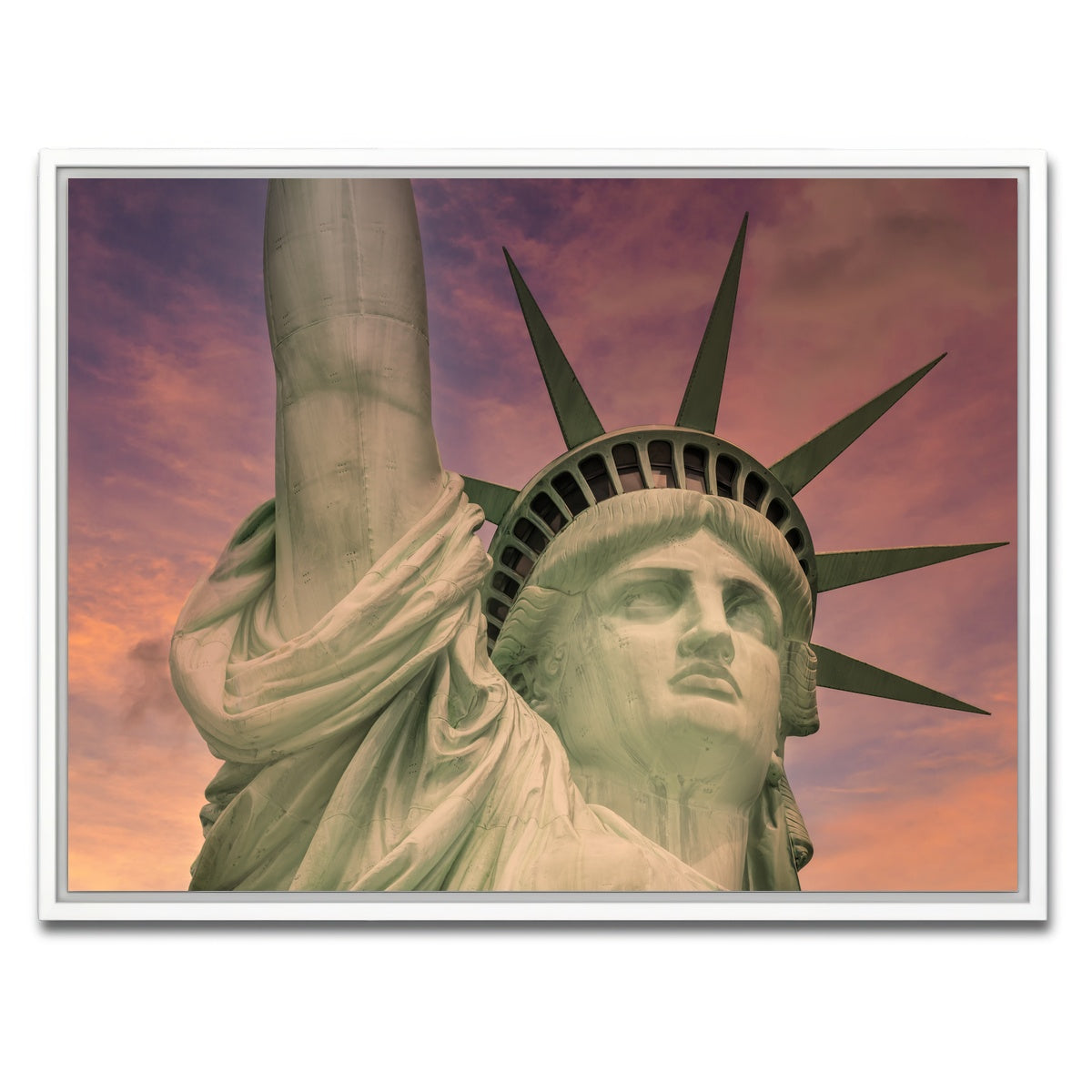 AUTO-MOCKUP WHITE | Statue of Liberty at sunset | 1 Piece | White Framed Canvas | group=4x3