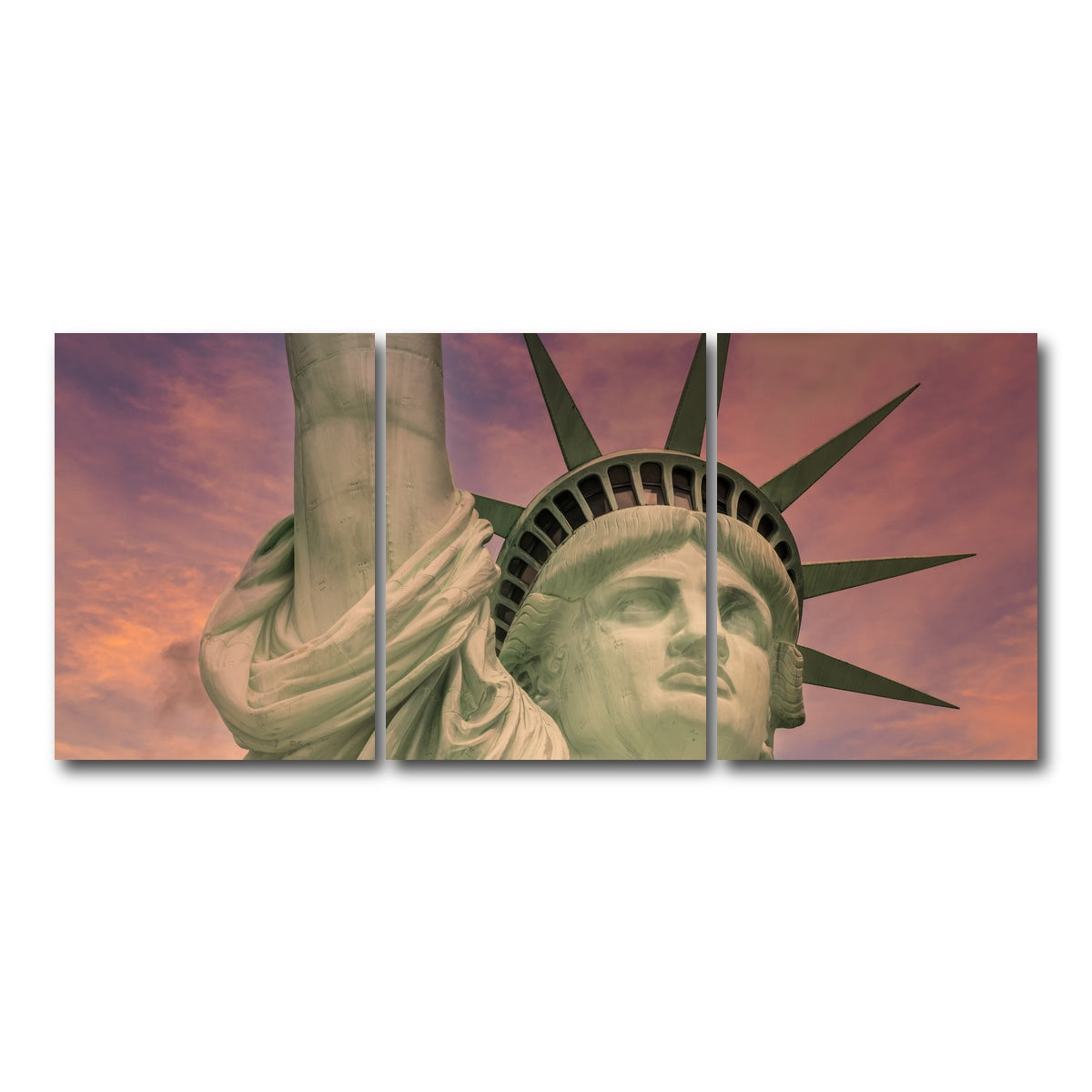 AUTO-MOCKUP WHITE | Statue of Liberty at sunset | 3 Piece | Gallery Wrap Canvas | group=18x24