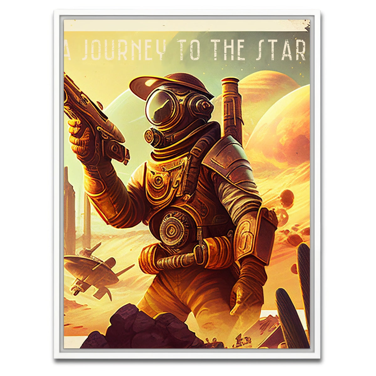 AUTO-MOCKUP WHITE | Steampunk Adventurer - A Journey to the Stars | 1 Piece | White Framed Canvas | group=3x4
