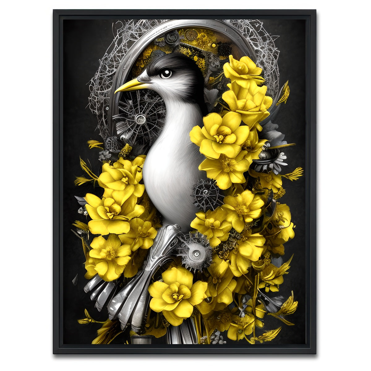 AUTO-MOCKUP WHITE | Steampunk Fantasy Bird | 1 Piece | Black Framed Canvas | group=3x4