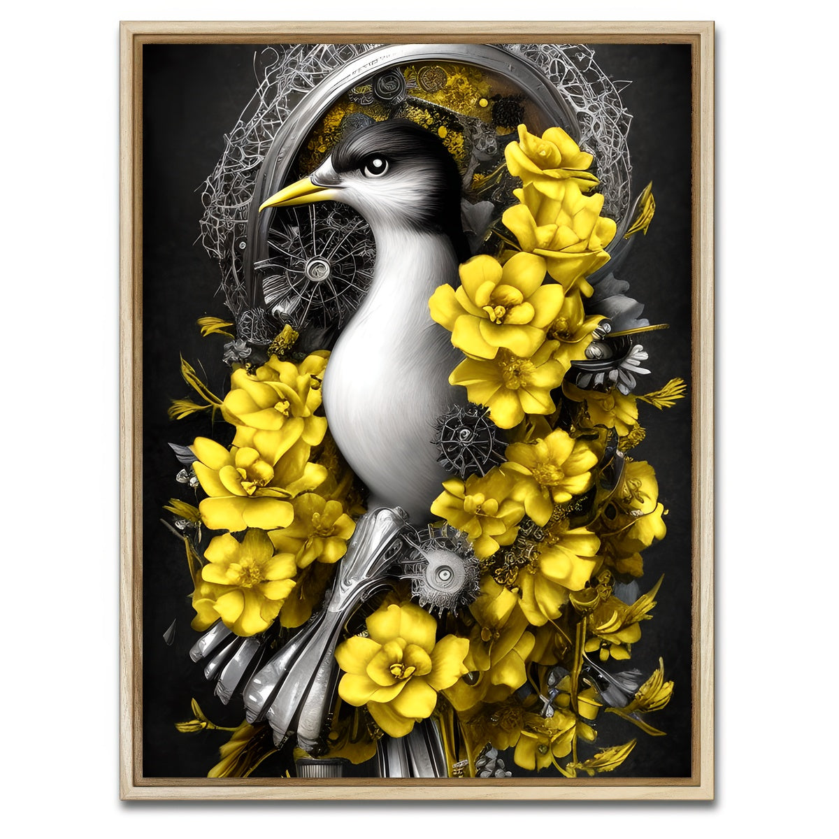 AUTO-MOCKUP WHITE | Steampunk Fantasy Bird | 1 Piece | Natural Framed Canvas | group=3x4