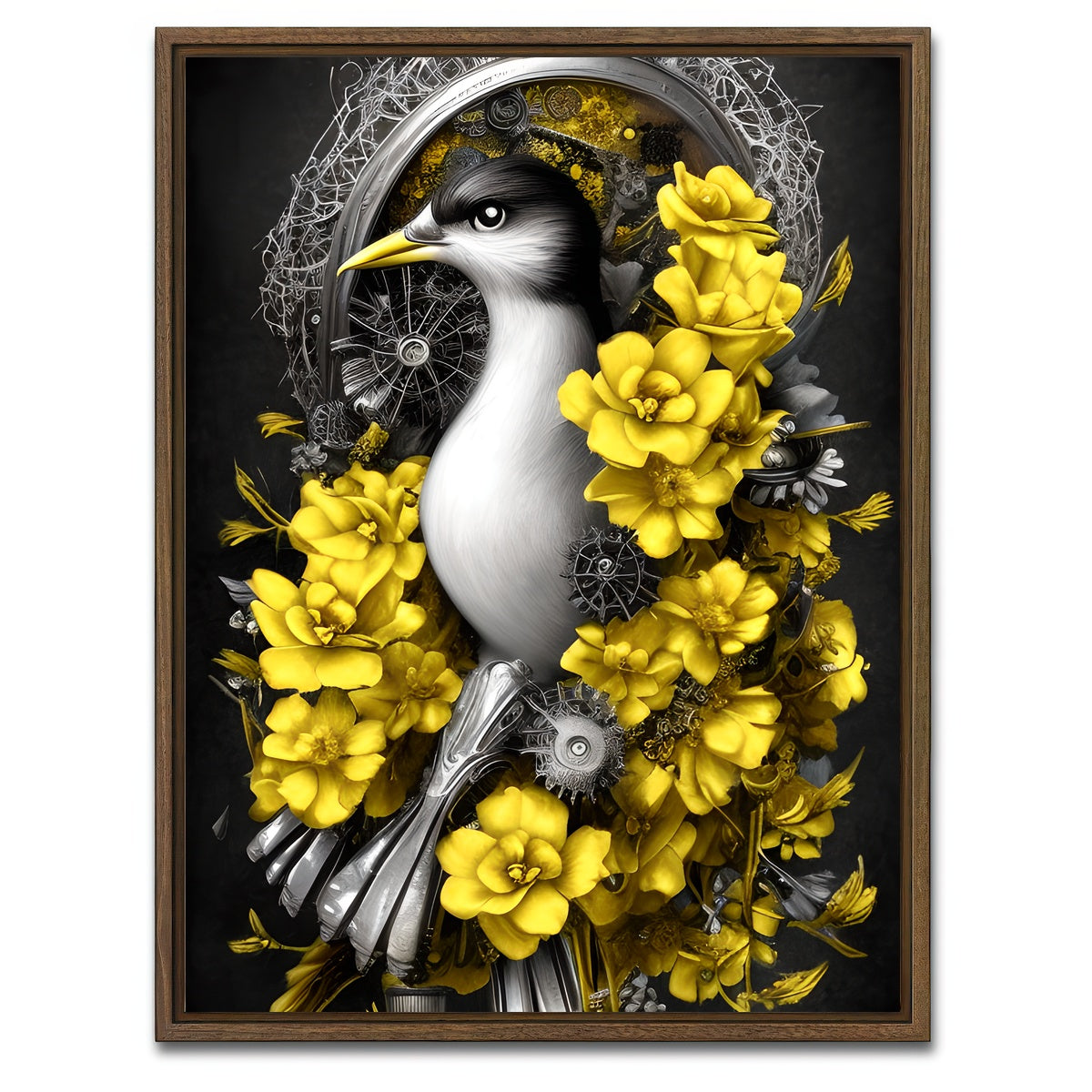 AUTO-MOCKUP WHITE | Steampunk Fantasy Bird | 1 Piece | Walnut Framed Canvas | group=3x4